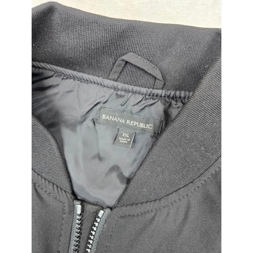 Banana Republic Bomber Jacket Mens 2XL Black Full Zip Ribbed Trim Flight